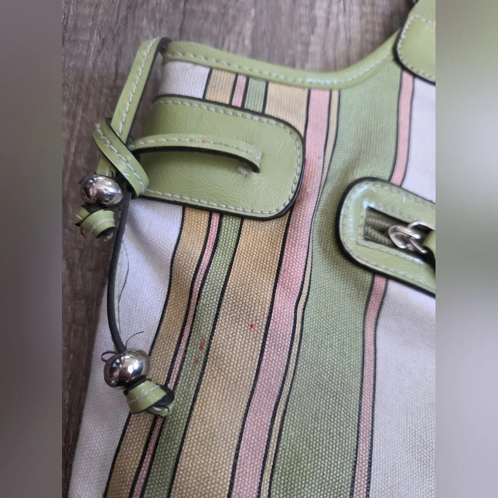 Green Pink Striped Bag Beach Bucket Shoulder Cittage Preppy Wedding Classy Tote
